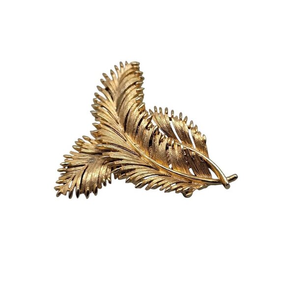 Lisner Double Leaf Brooch Textured Gold Tone Vintage Pin - Picture 7 of 10